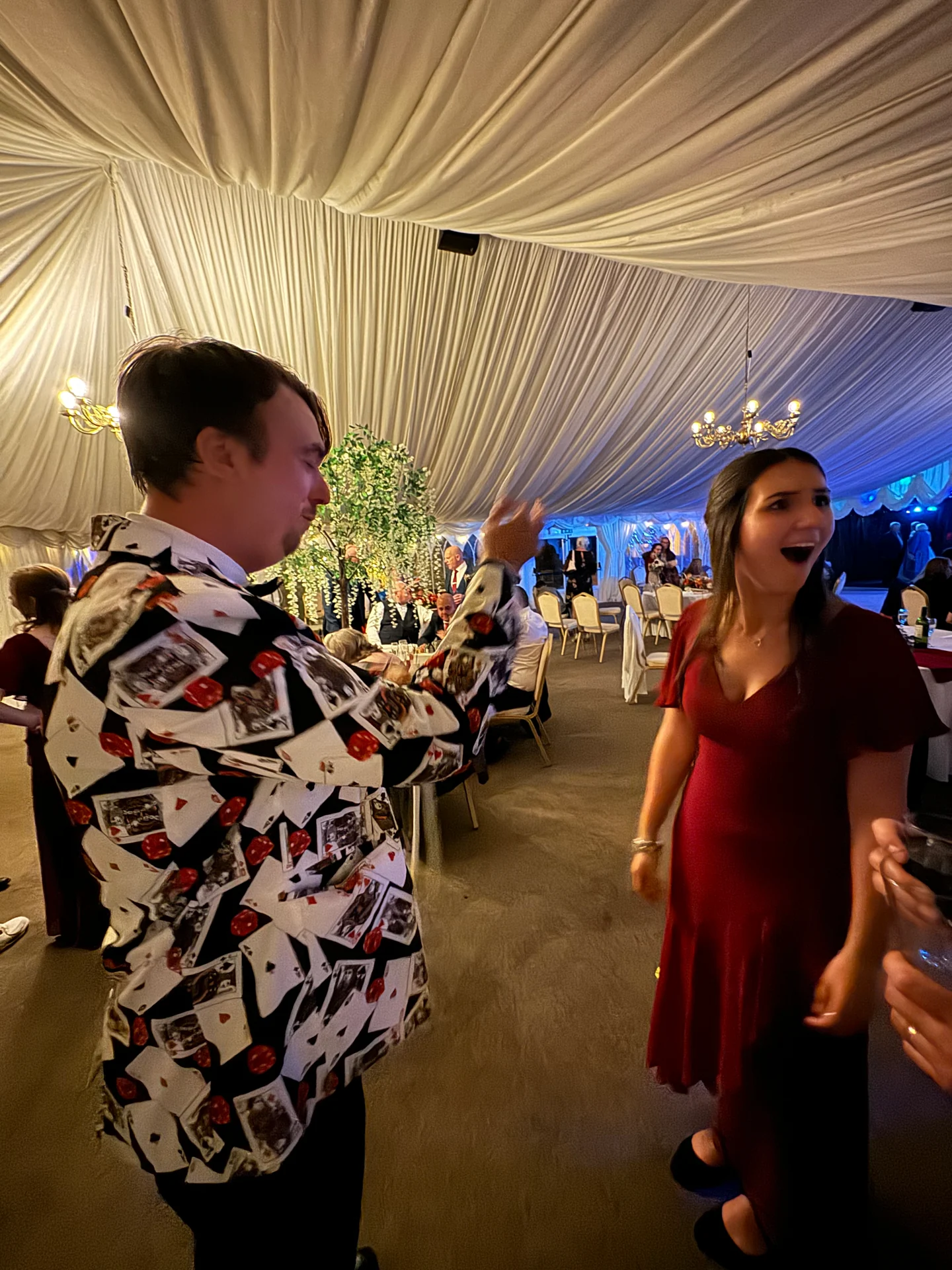 A wedding guest reacts to Ash’s close-up magic